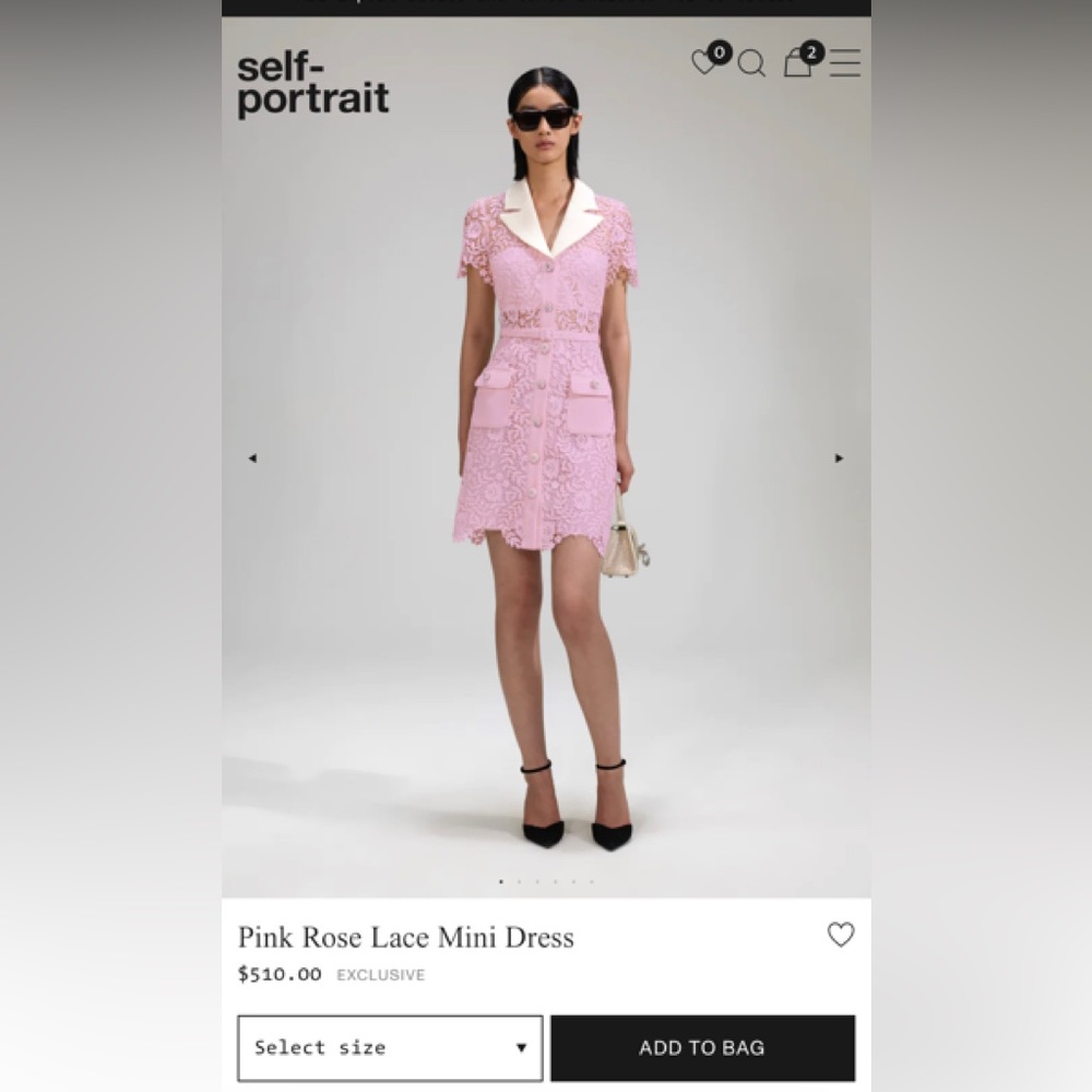 Self Portrait Pink Rose Lace Mini Dress - Picture 2 of 4